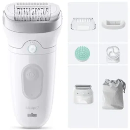 Braun Silk-épil 7 SkinSpa 7-081 Depiladora Eléctrica Recargable, 6 Accesorios, Uso en Seco y Mojado, Blanco